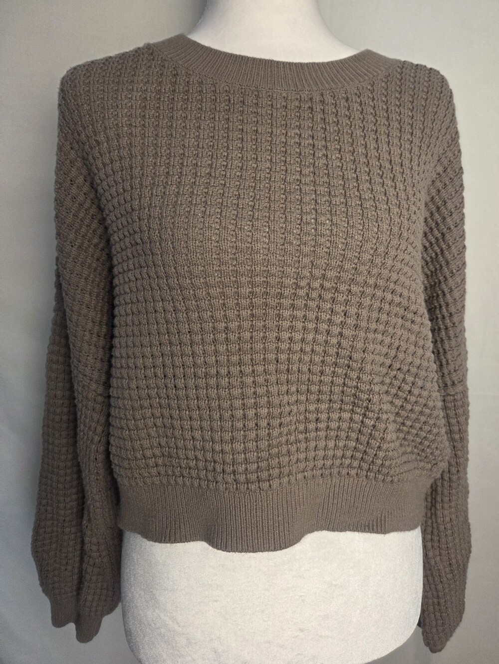 Hollister Waffle Stitch Crewneck Sweater in Taupe